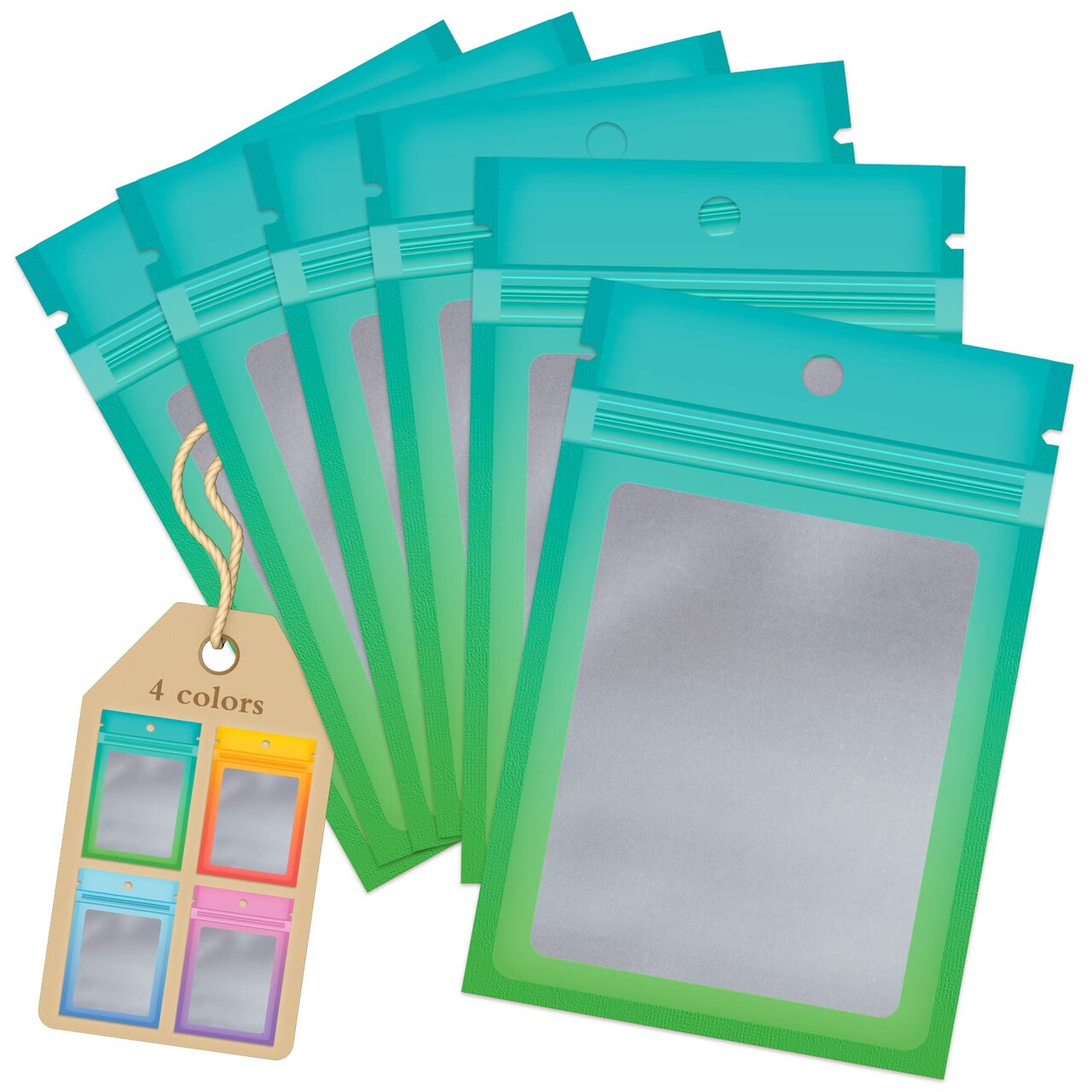 100 Pack Smell Proof Resealable Bags for Food Storage,Cute Mylar Clear Bags for Small Business Foil Pouch Zipper Packaging Bag for Sample Jewelry Eyelash Gloss(Blue Green,2.7X3.9in)